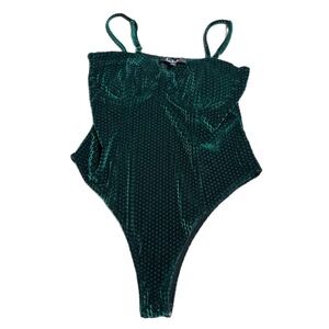 Lulu's Forest Green Velour Bodysuit